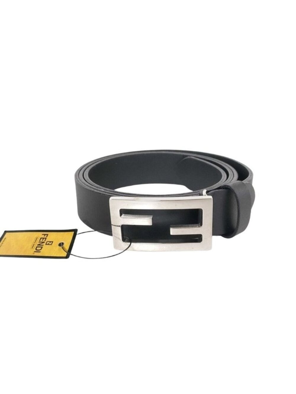 Fendi Belt Black Leather FF Silver